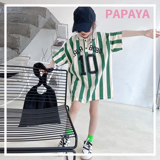 Đầm polo dáng rộng họa tiết kẻ sọc thời trang dễ thương cho bé gái