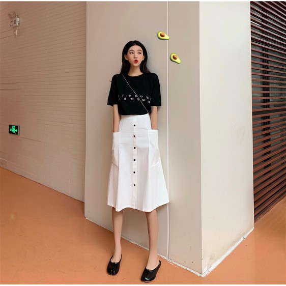 Chân váy tầng Ullzang phối khuy siêu hot - chân váy dài qua gối-váy cho giới trẻ | BigBuy360 - bigbuy360.vn