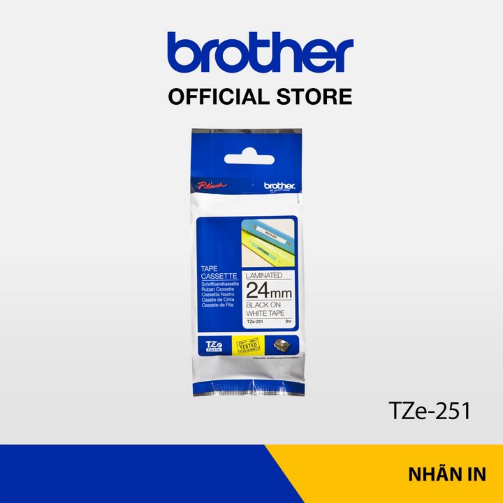 Nhãn in Brother TZe-251 chữ đen trên nền trắng (24mm)