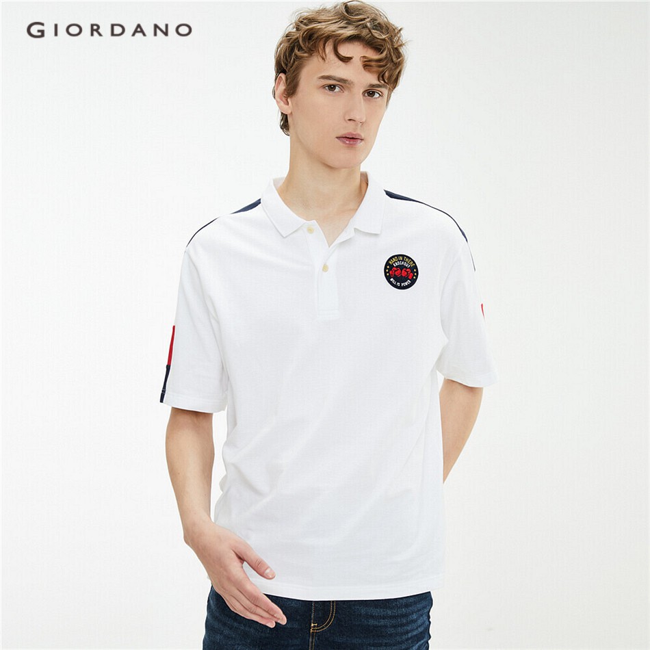 Áo Thun Giordano Tay Ngắn Cổ Áo Polo Co Giãn Màu Tương Phản Cho Nam 01011394