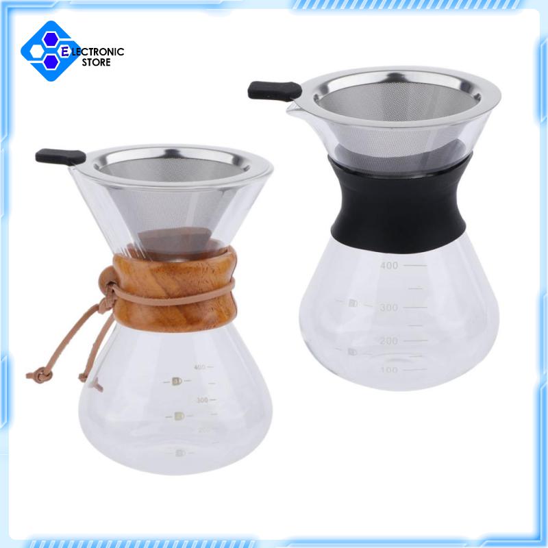 [Electronic store]400ml Pour Over Coffee Hand Drip Pot w/ Stainless Steel Dripper Cone