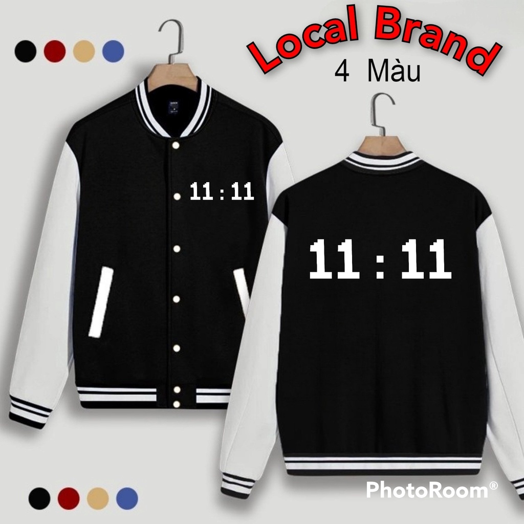 Áo khoác Bomber Nỉ 11:11 Backstage88 unisex phối tay Local brand - Áo Khoác Ulzzang nam nữ 4 Màu 100% Nỉ Bông