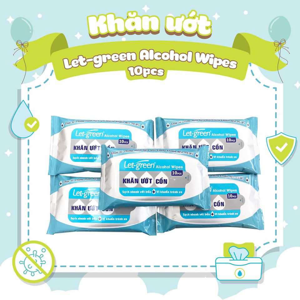 Khăn ướt cồn - Let Green (1 bịch 10 tờ)