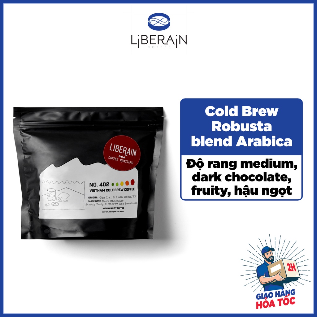 Cà phê túi lọc cold brew Liberain 402 - Gu vị truyền thống, vị chocolate, hậu ngọt - Cà phê nguyên chất rang mộc