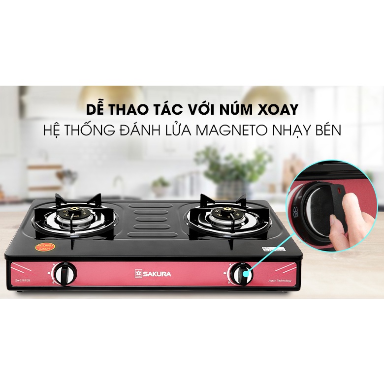 Bếp gas đôi Sakura SA-2181EB-Chính Hãng trưng bày 99%+Tặng dây gas- Mặt bếp Kim loại phủ men-Bảo Hành 12 Tháng