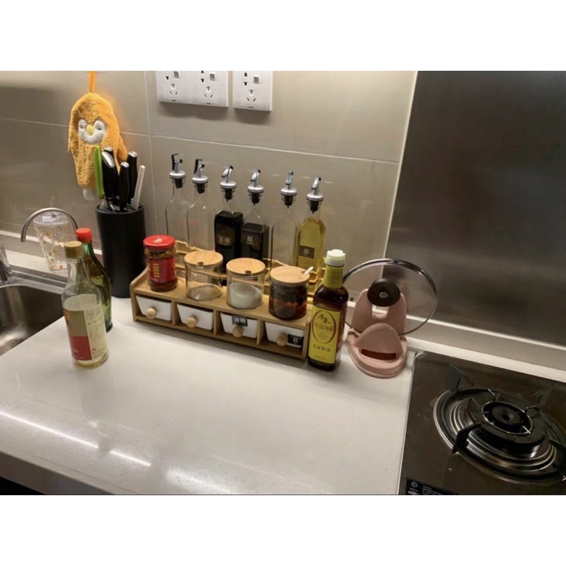 ( có sẵn )Bộ đồ đựng gia vị thuỷ tinh + sứ trắng phong cách hiện đại | BigBuy360 - bigbuy360.vn