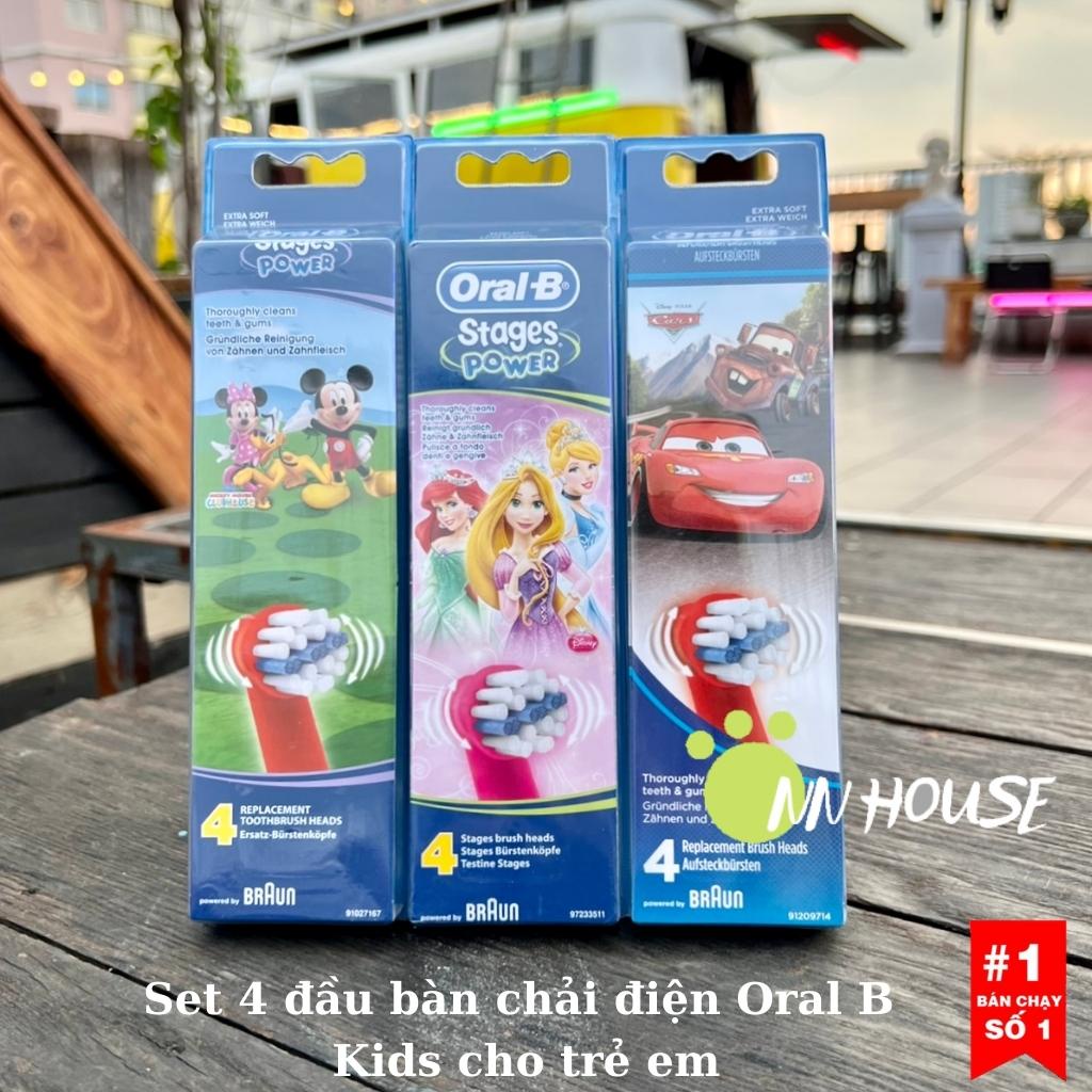 Đầu bàn chải điện Oral B trẻ em Kids Braun, set 4 đầu bàn chải thay thế oralb làm sạch sâu, vệ sinh răng miệng cho bé