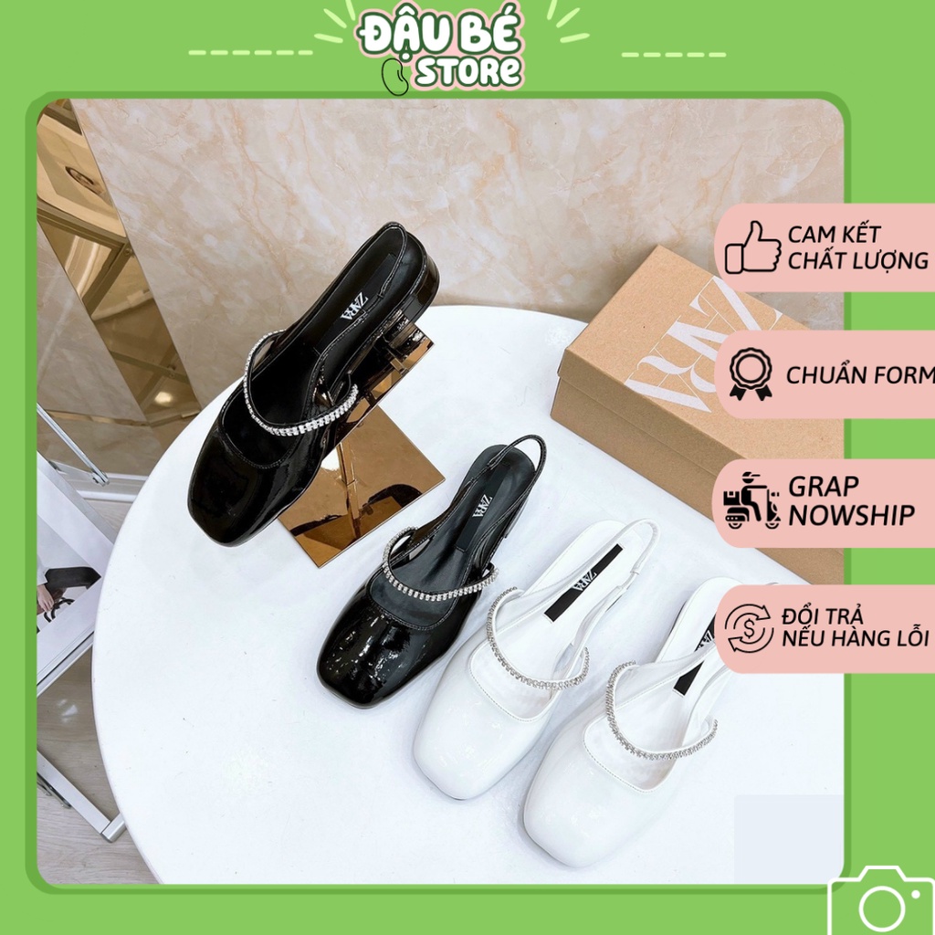 Giày Búp Bê Tiểu Thư Phong Cách Cổ Điển - Sandal Nữ Đế 3P Mũi Vuông Quai Đính Đá Sang Chảnh - Daube - G032