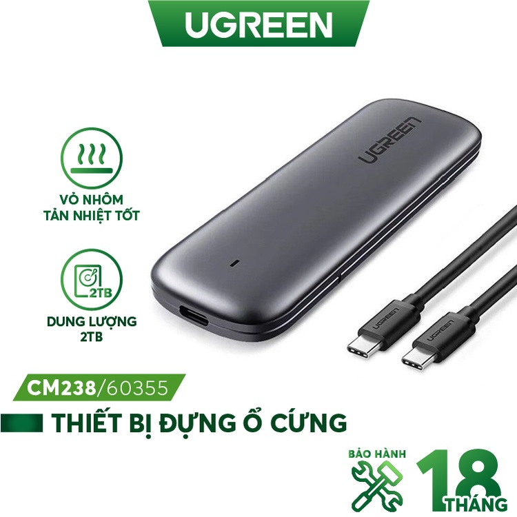 Thiết bị đựng ổ cứng UGREEN CM238 tương thích M2 SATA NGFF/NVME B-Key/M-Key và M+B Key 2280/2260/2242/2230