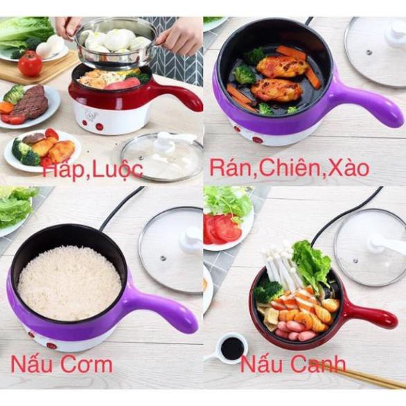 HÀNG XỊN Nồi Điện Mini Hai Tầng Đa Năng Tặng Kèm Khay Hấp có thể Chiên, Xào, Nấu ăn, nấu cơm, nấu lẩu mini