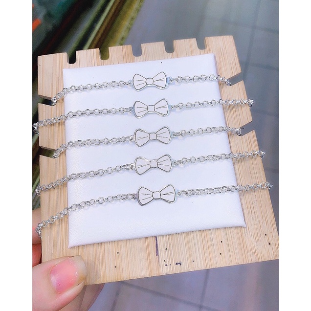 Lắc tay hình nơ buộc dây đôi bạc chuẩn xịn