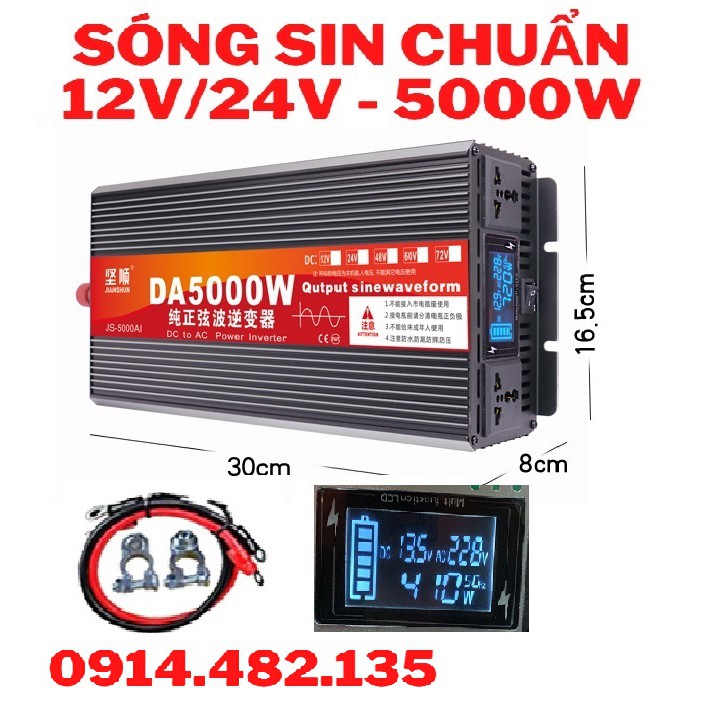 Bộ đổi nguồn inverter 12v/24V lên 220v 5000W Sóng Sin chuẩn -5000W INVERTER 5000W - HÀNG CHUẨN DA