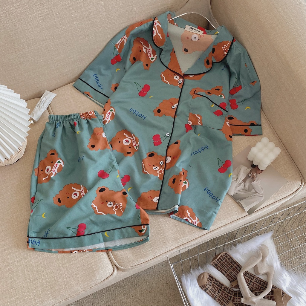 Bộ pijama nữ Fmstyle Saigon cộc tay chất liệu vải kate Thái 21DB06EP0901-21DB08EP1201 - 21DB12EP0401