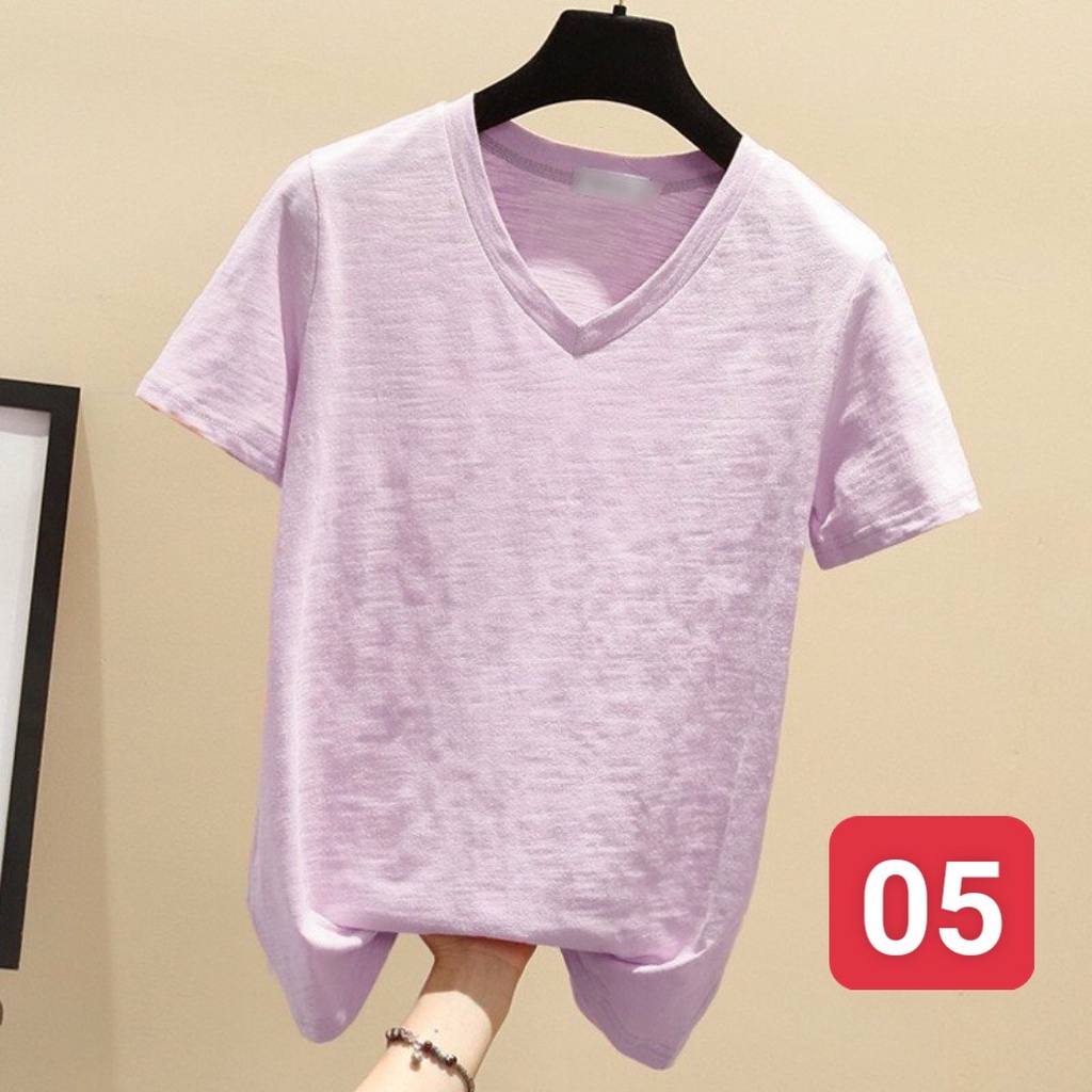 Áo thun xược cotton nữ cổ tim tay ngắn,thun giấy cổ tim nữ cổ V nữ NEON , phong cách Basic Hàn Quốc | BigBuy360 - bigbuy360.vn