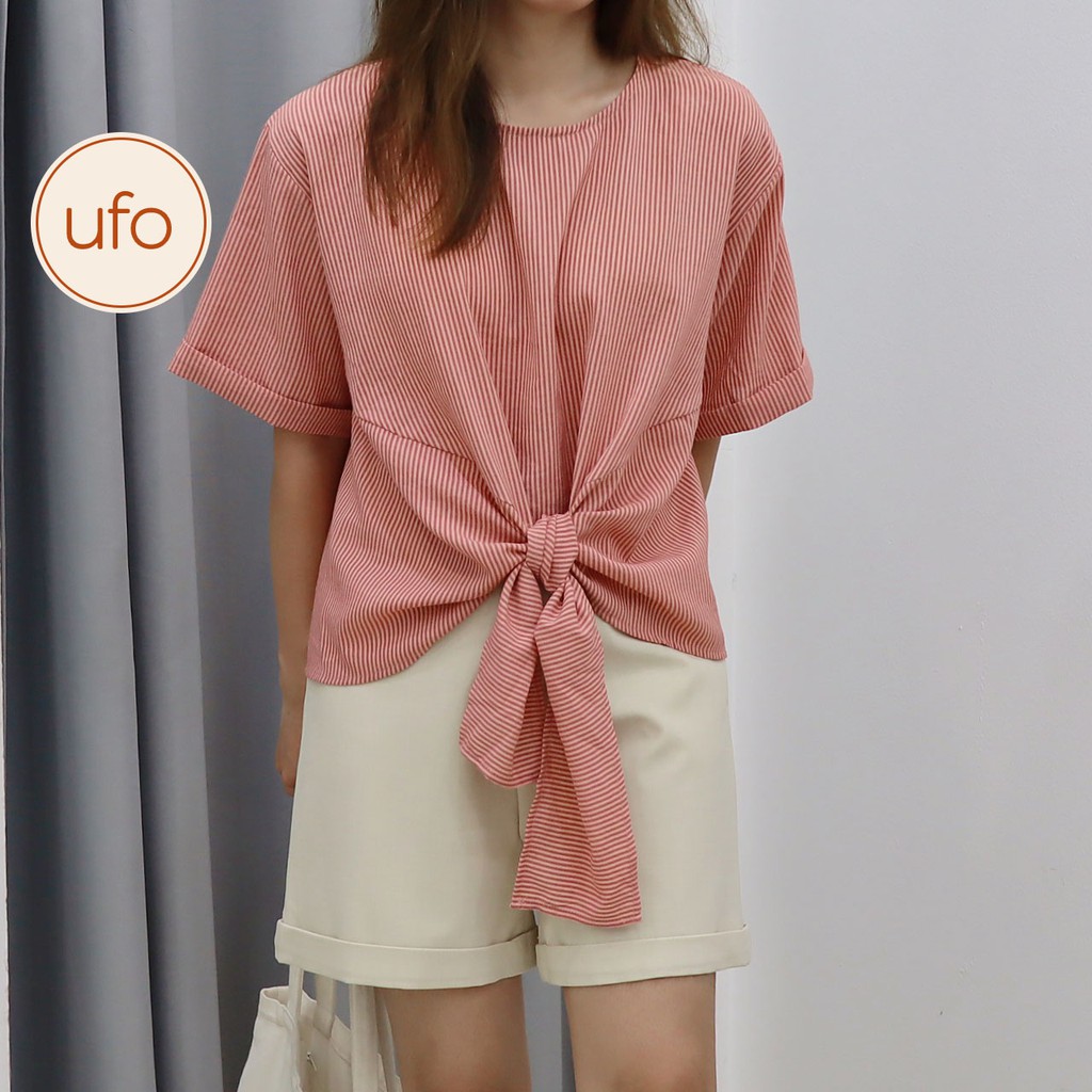 Áo sơ mi ngắn tay dáng lửng buộc nơ - Bowy Shirt - ufothebasic