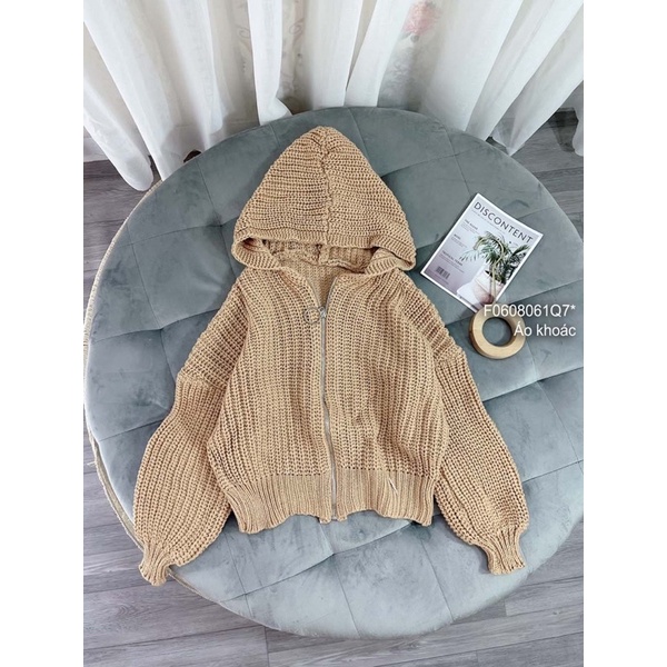 Áo khoác len nữ khóa kéo phối gân thời trang - chất len dày dặn VIENS STORE