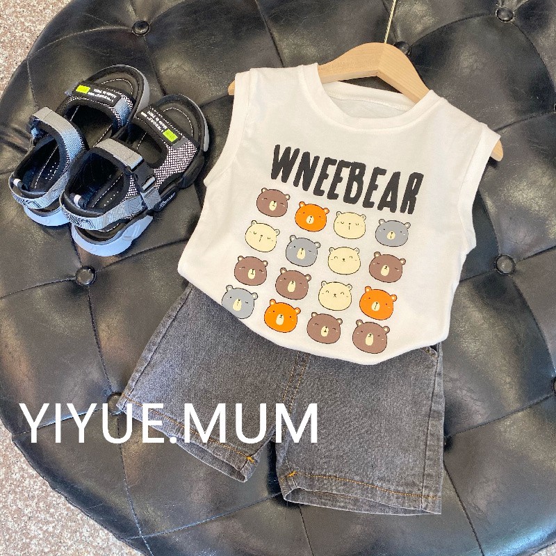 Bộ Áo Không Tay + Quần Ngắn In Hoạt Hình Phong Cách Hàn Quốc Thời Trang Mùa Hè Cho Bé Trai