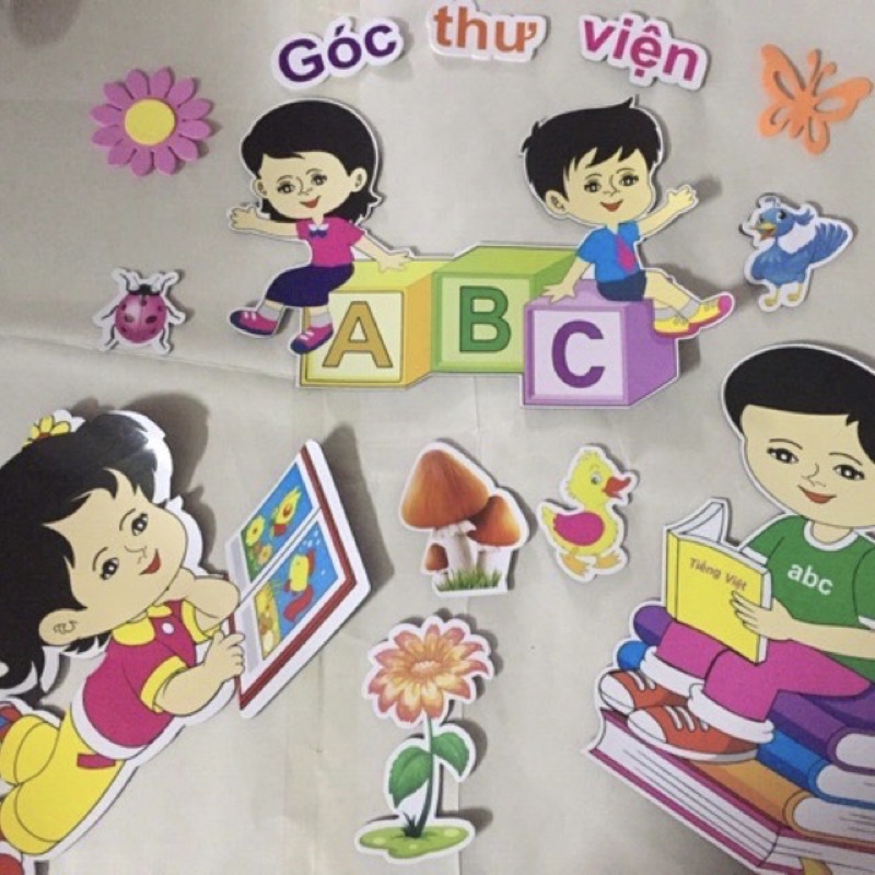 Compo 10 tranh dán góc các chủ đề và 2 hươu đo chiều cao