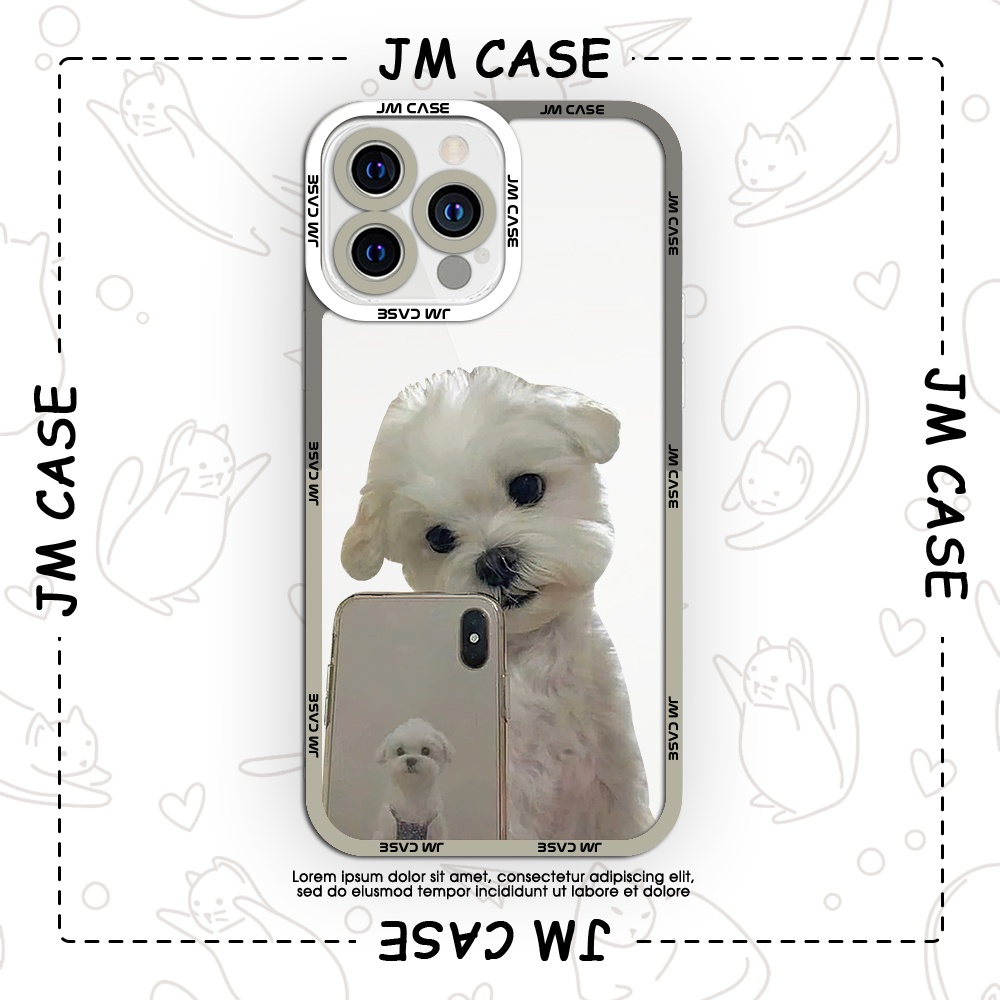 Ốp lưng iphone samsung xiaomi oppo cạnh vuông JM Case Poodle Cute selfie