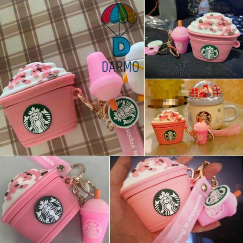 (Order 10 ngày) Case bảo vệ Airpods Pro/1/2 cốc cà phê starbucks frappuccino sakura mẫu 1 kèm móc