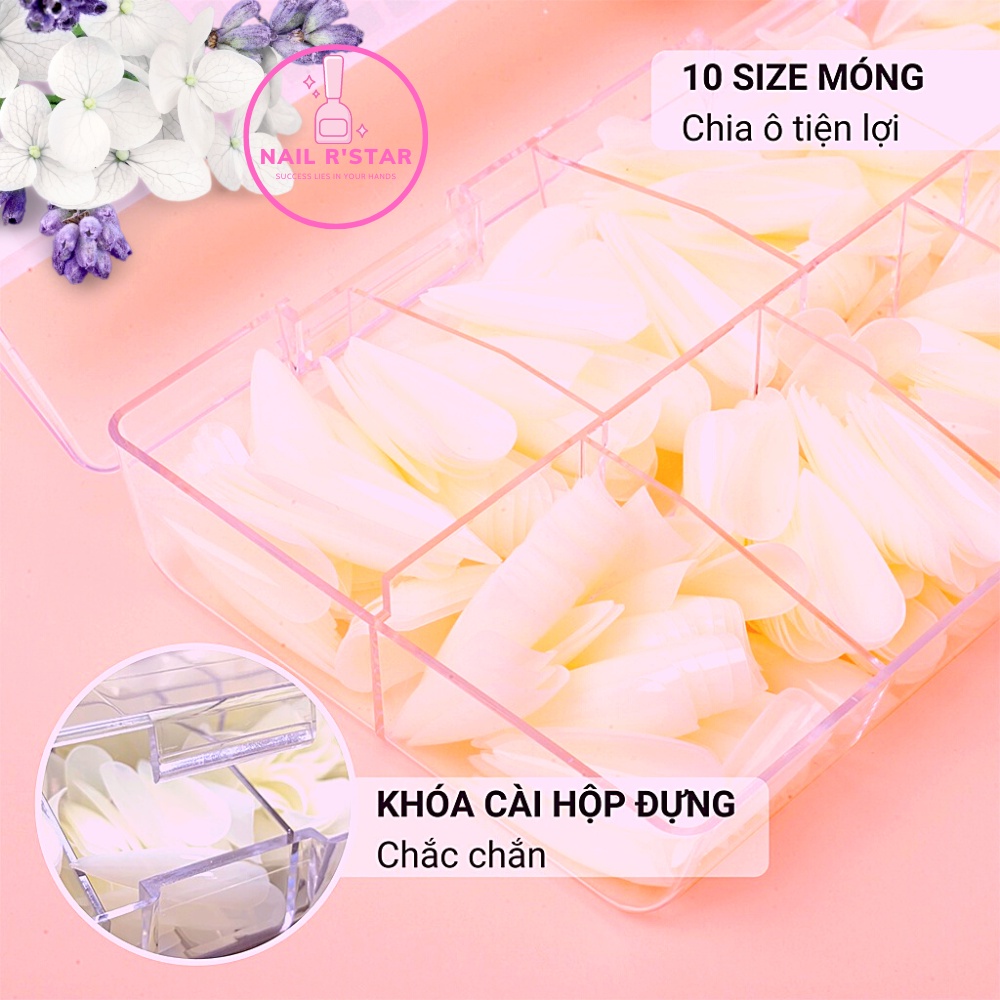 Móng úp phom nhọn Jieliya chính hãng - hộp 500 móng ốp nhựa dẻo phom đẹp đủ size không cần dũa NAIL R’STAR