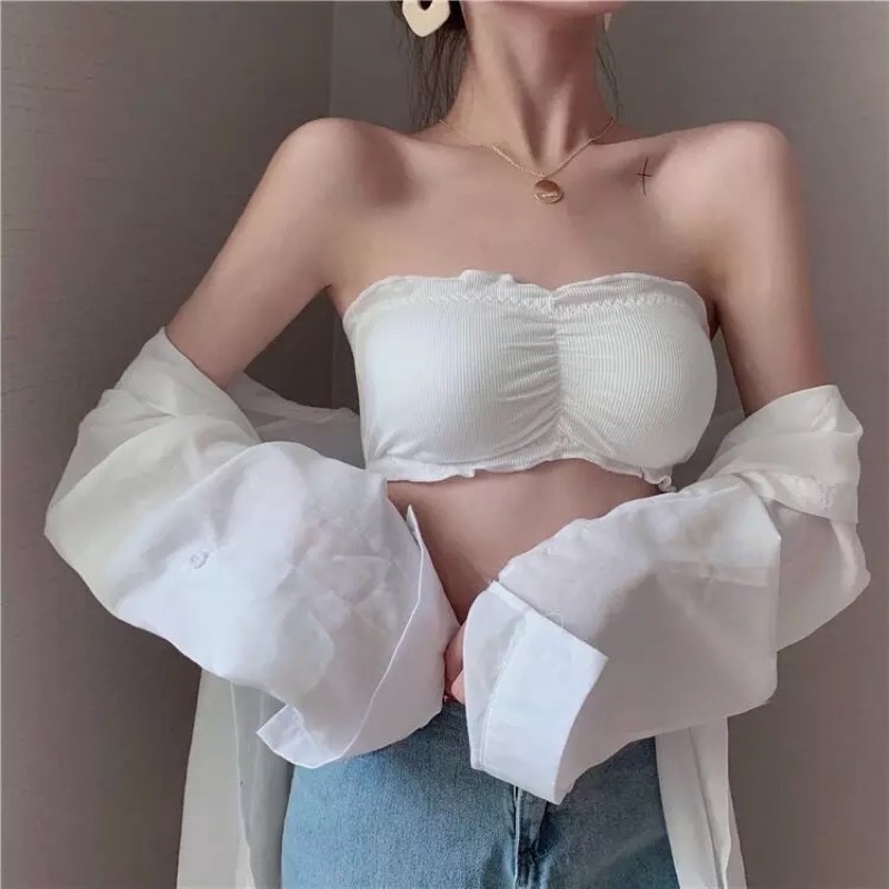 Áo bra quây nhún chất cotton tăm mịn, ôm ngực, gợi cảm. Áo ngực không dây. Free size dưới 60kg. Kèm ảnh và video thật