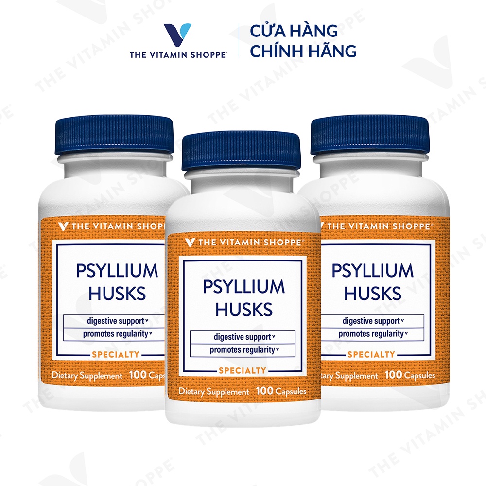 Viên uống giảm triệu chứng táo bón tiêu chảy THE VITAMIN SHOPPE Psyllium Husks 100 viên