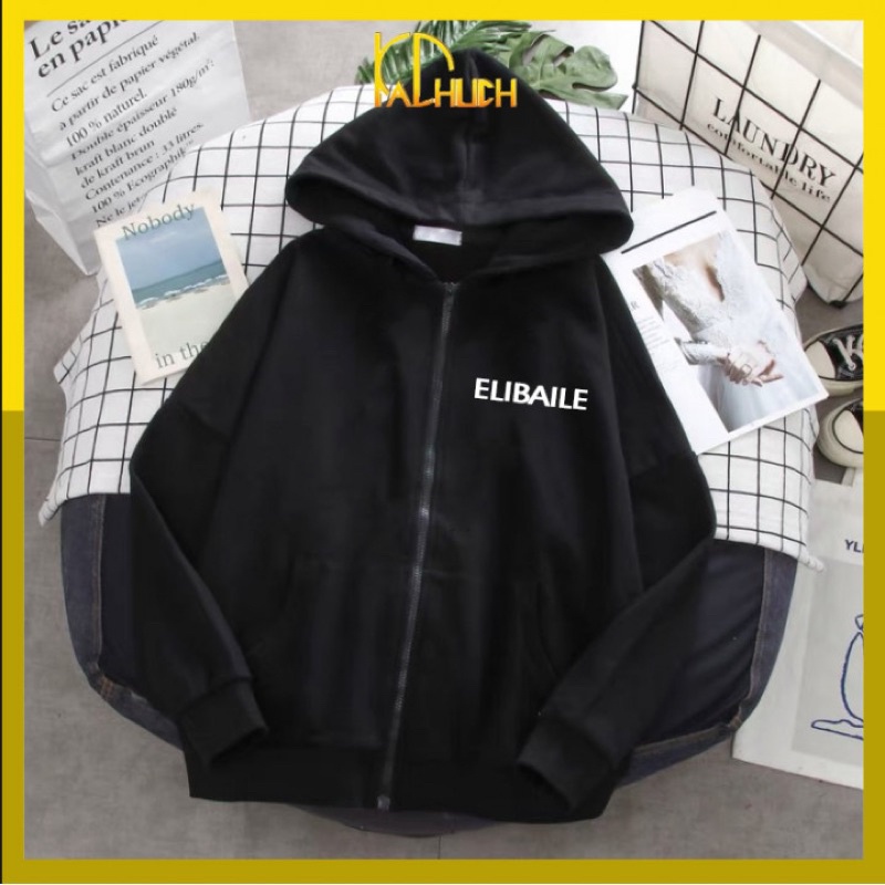 Áo khoác nỉ dây kéo unisex form rộng ELIBAILE vải nỉ ngoại dày dặn