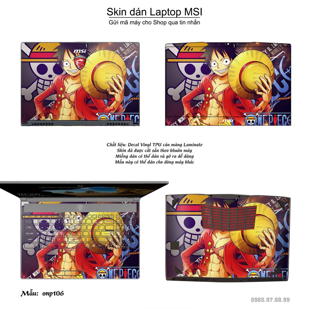 Skin dán Laptop MSI in hình One Piece nhiều mẫu 11 (inbox mã máy cho Shop)