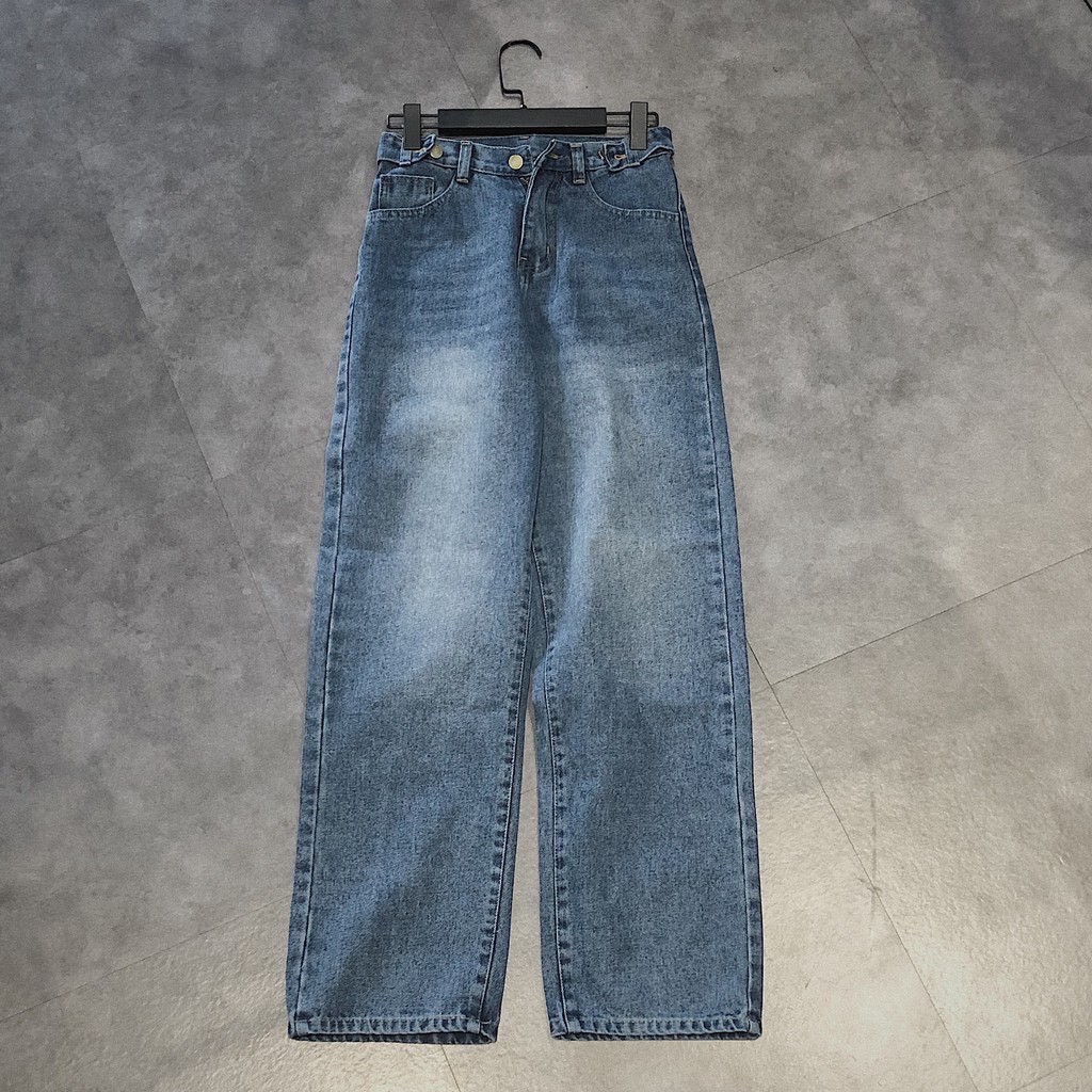 Quần jean nữ ống rộng TRƠN suôn xanh vừa VÂN olv7