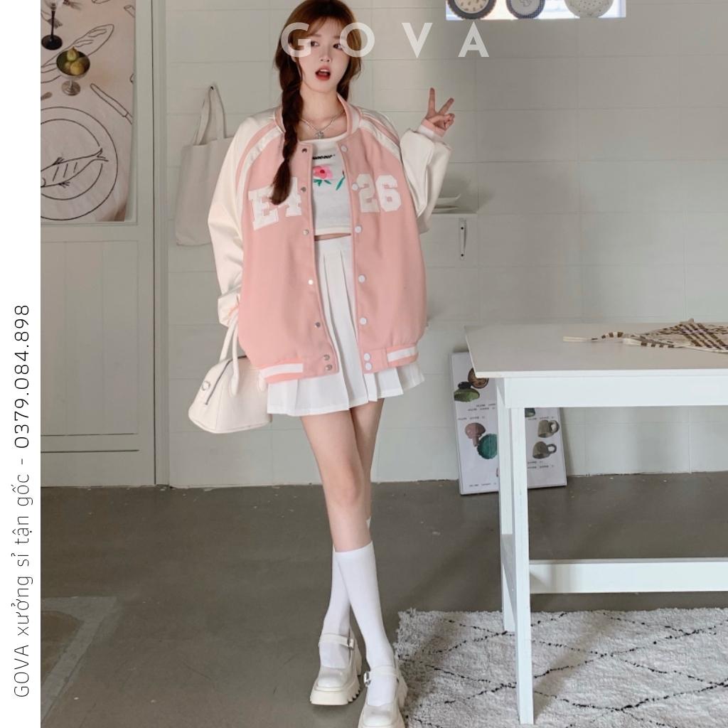 Áo Khoác Bomber F426 Chất Da Lộn Nam Nữ Ulzzang Unisex, Áo Khoác Kiểu Form Rộng Hình Thêu 2 Lớp Jacket GOVA
