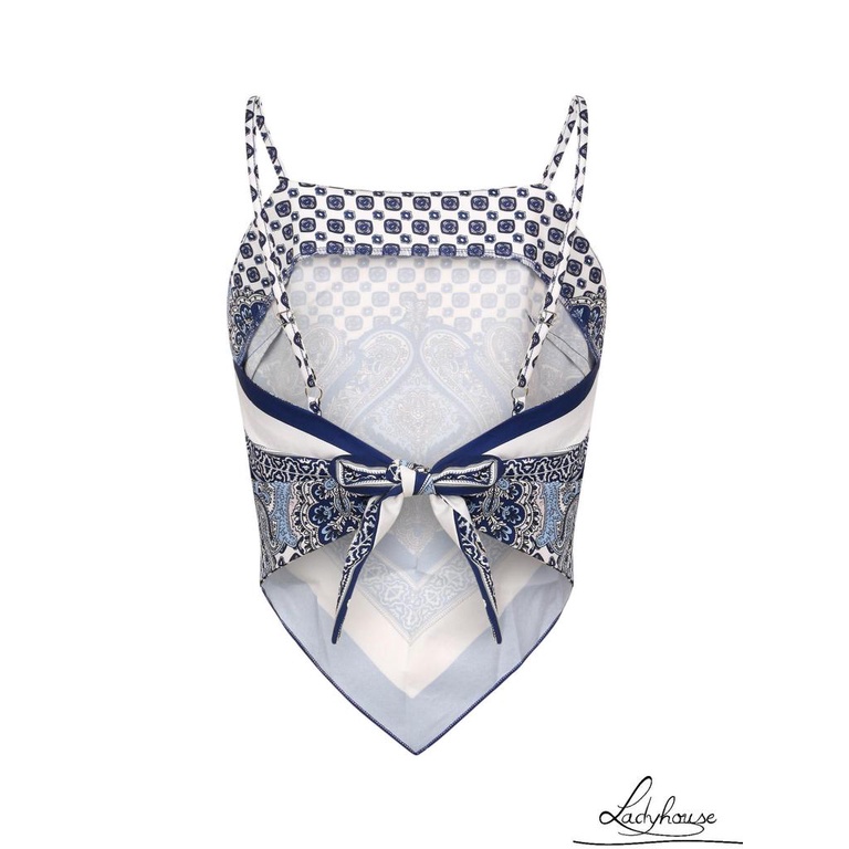 Áo Hai Dây Cổ Thuyền Hở Lưng In Họa Tiết Vintage Gợi Cảm Cho Nữ