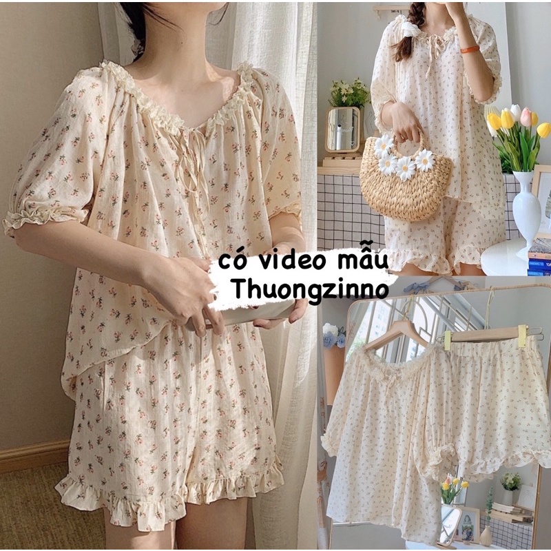 [HÀNG CHẤT LƯỢNG]SET ĐỒ HOA VINTAGE THIẾT KẾ CÓ TAY SET BỘ MẶC NHÀ TIỂU THƯ NHẸ NHÀNG