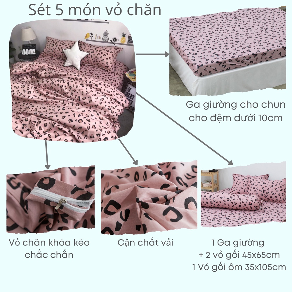 Trọn Bộ 5 Món Vỏ Chăn Ga Gối, Vỏ chăn Poly Cotton Mẫu Mới 2022 (1 vỏ chăn + 1 ga + 2 vỏ gối nằm + 1 vỏ gối ôm) | BigBuy360 - bigbuy360.vn