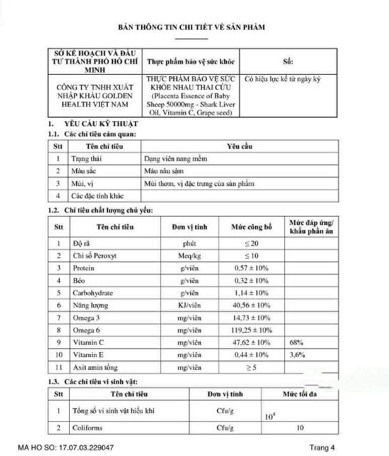 Viên uống nhau thai cừu Golden Health Placenta Essence Baby Sheep 50000mg Golden Health, 100 viên