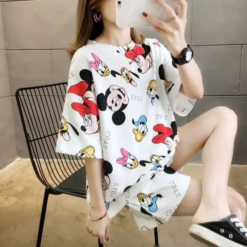 Đồ Ngủ Nữ  ❤️FREESHIP❤️ Đồ Bộ Ngủ Nữ pyjama mùa hè cộc tay - Quần Áo Ngủ Nữ phối họa tiết ngộ nghĩnh đáng yêu mã QA01