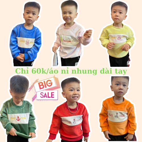 Áo thun dài tay cho bé trai, bé gái chất nỉ nhung mềm mại Xuân Cường Kids cho bé mặc đi học đi chơi size từ 13 đến 28kg