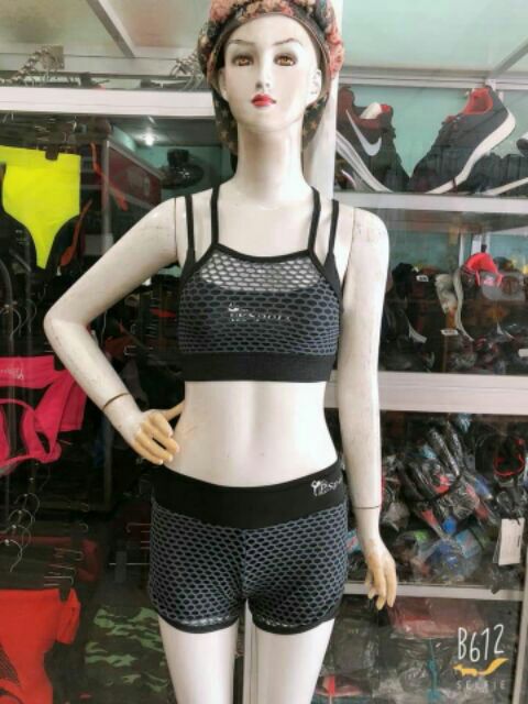 BỘ ĐỒ TẬP GYM NỮ - QUẦN SỌT 2 LỚP  ÁO BRA LƯỚI