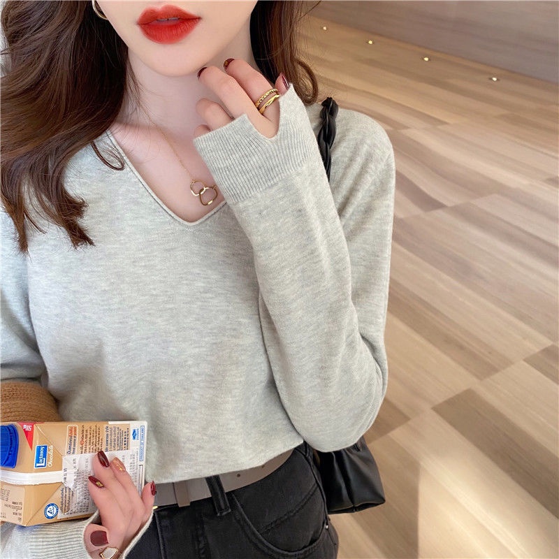Áo Dệt Kim Mỏng Tay Dài Cổ Chữ v Thời Trang Xuân Thu Phong Cách Mới Cho Nữ