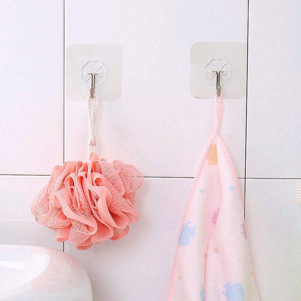 Set 2 Móc Treo Đồ Dính Tường Trong Suốt Có Giác Hút Chắc Chắn Cho Nhà Bếp Nhà Tắm