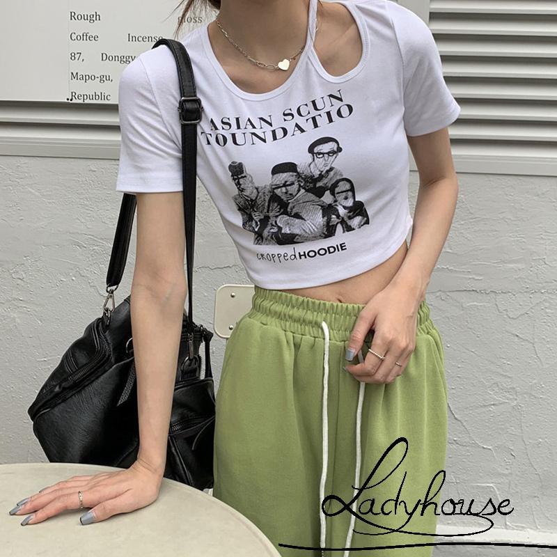 Áo Thun Croptop Tay Ngắn Cổ Tròn In Chữ Thời Trang Mùa Hè Dành Cho Nữ