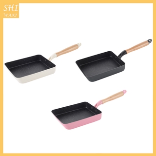 Chảo Chống Dính Có Tay Cầm Bằng Gỗ Màu Hồng Kích Thước 18x13cm