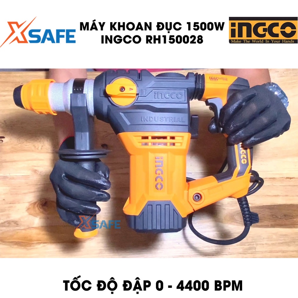 Máy khoan búa dùng pin 3 chức năng 1500W INGCO RH150028 Đầu gài sds, tốc độ 850rpm, tốc độ đập 4400bpm, lực đập 5,5j
