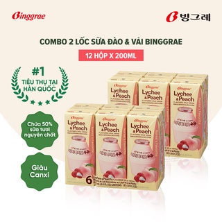Combo 2 lốc sữa Vải & Đào Hàn Quốc Binggrae