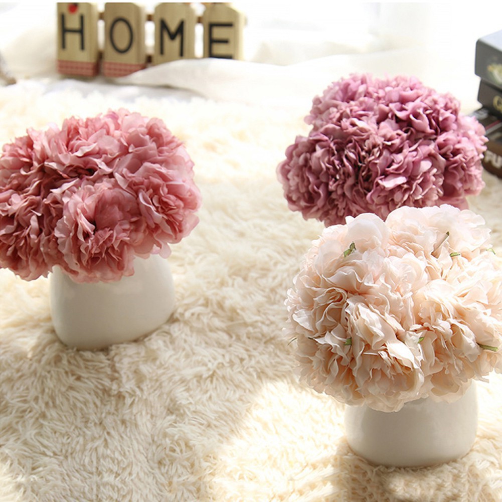 Bó hoa mẫu đơn giả 5 bông trang trí nhà cửa