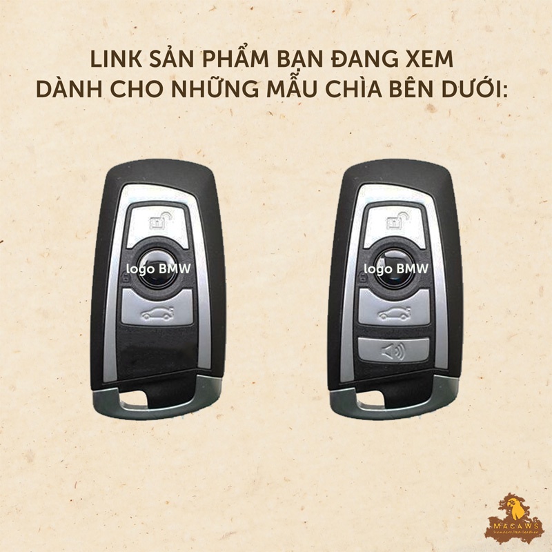 Bao da chìa khoá ô tô BMW dáng vuông 3/4 nút Macaws - da  bò thật  Buttero Ý, may tay thủ công