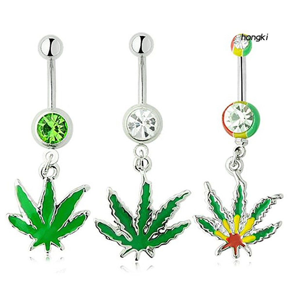 Khuyên Rốn Hình Lá Phong Đính Đá Thời Trang