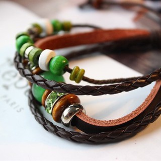 Vòng tay handmade dây da kèm đá