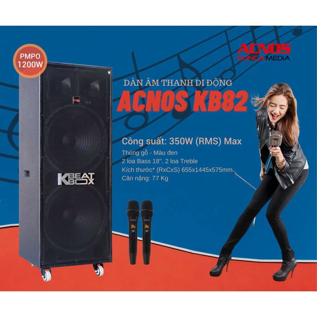 Loa kéo di động Acnos KB82,Loa gỗ cao cấp, âm thanh hay, chính hãng