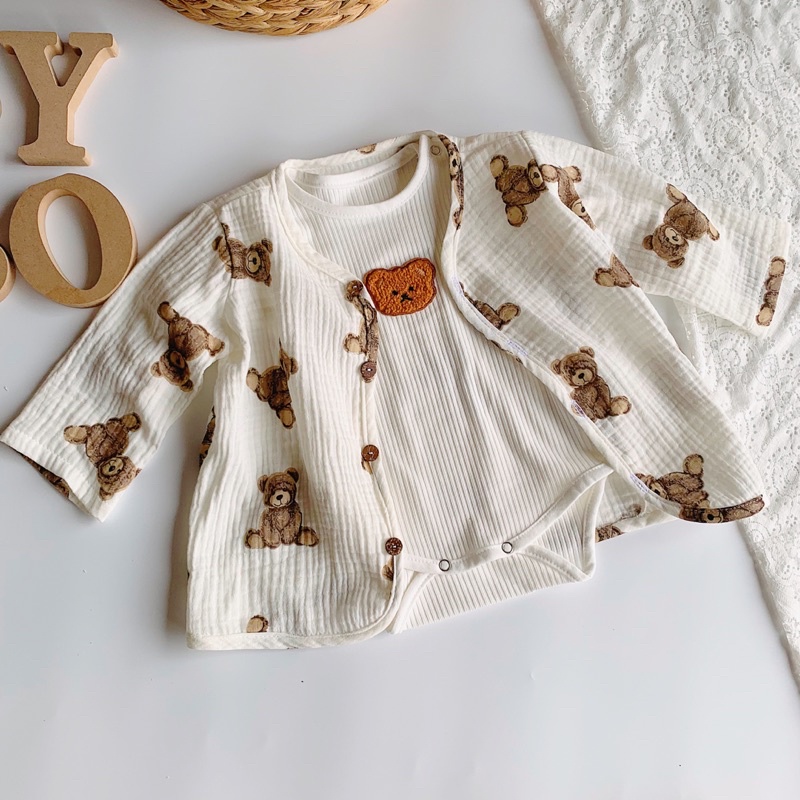 Áo cardigan áo khoắc xô muslin mềm mại mùa thu cho bé